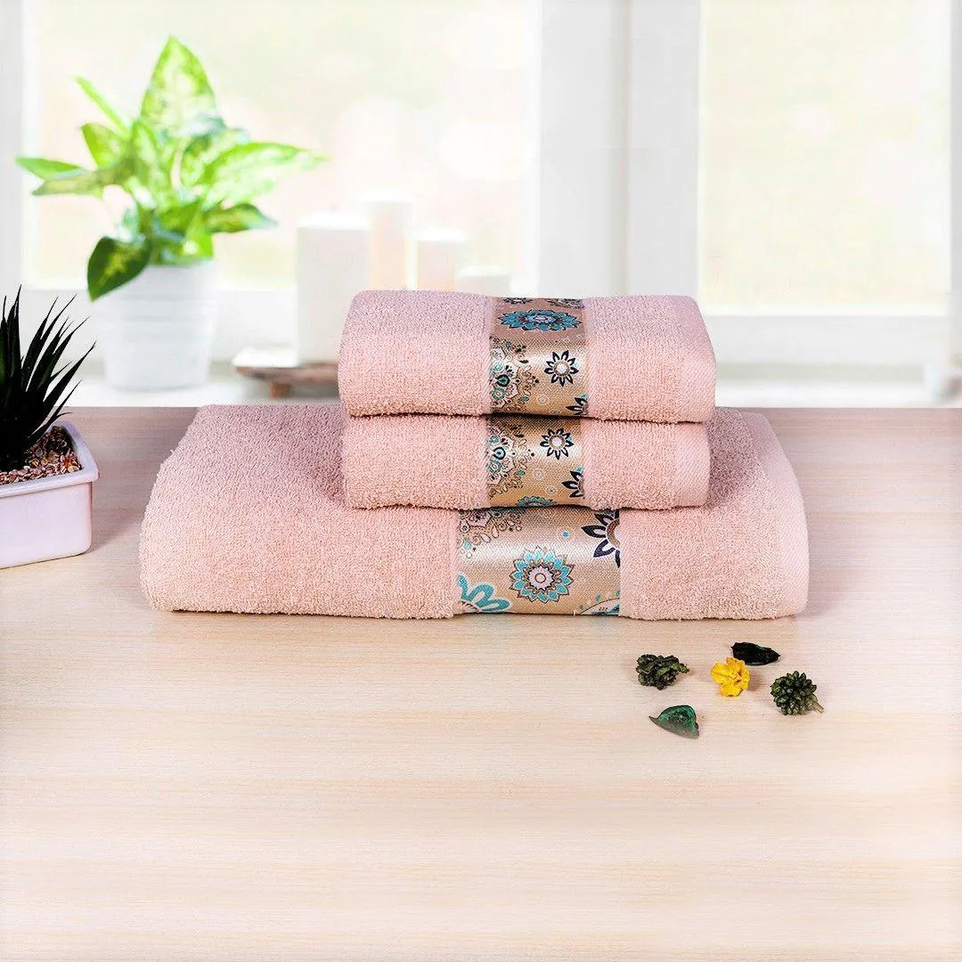 Rangoli Century 450 GSM Cotton Towel Set of 3 | Super Absorbent, Extra Soft and Stylish Towels
