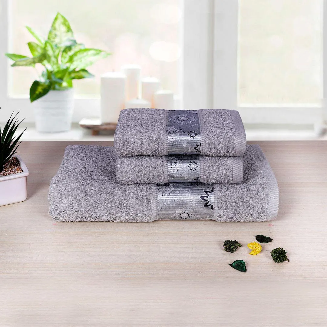 Rangoli Century 450 GSM Cotton Towel Set of 3 | Super Absorbent, Extra Soft and Stylish Towels
