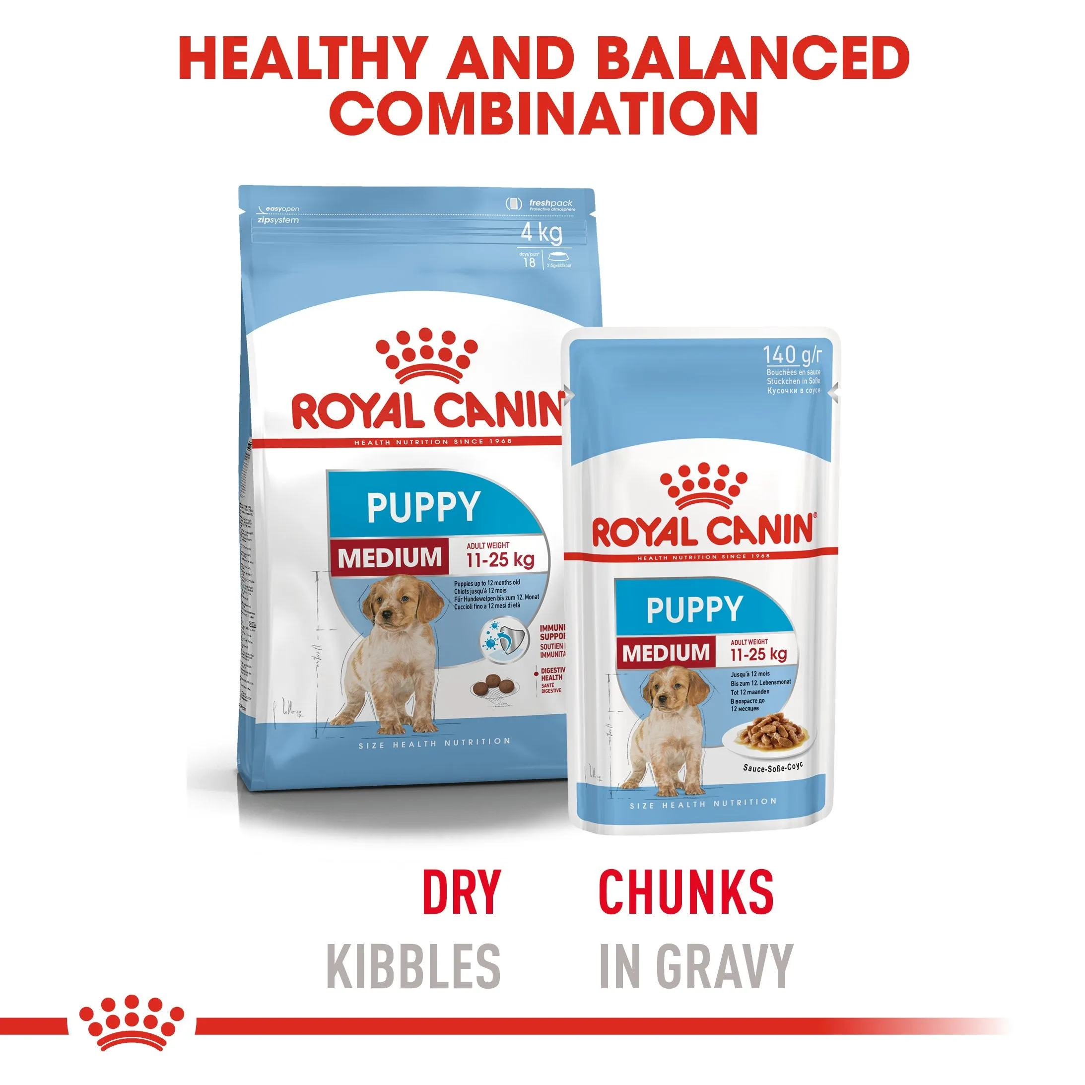 Royal Canin Medium Puppy in Gravy (140 gm\pouch) - wet food for medium dogs - adult weight from 11 to 25 KG. from 2 to 12 months