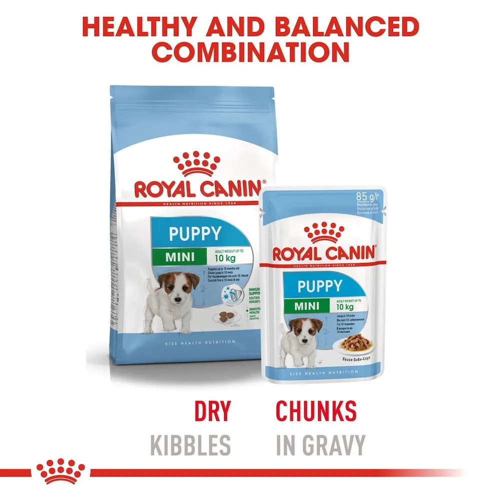 Royal Canin Mini Adult/Puppy Wet Dog Food SHN 85g 12 Pouches, Chunks/Loafs in Gravy