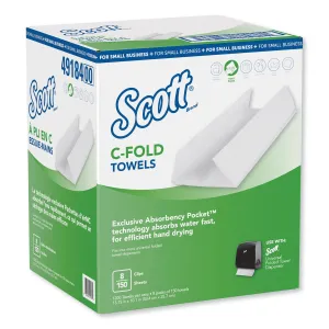 Scott C-Fold Towels, Absorbency Pockets,10.13 X 13.15, White, 150/Pk,8 Pk/Ct - KCC49184