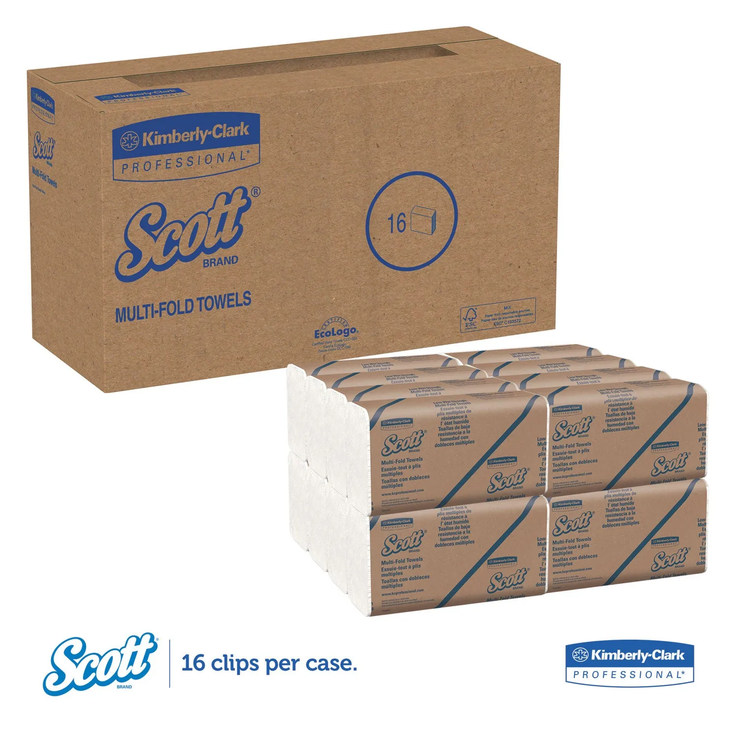 Scott Essential Low Wet Strength Multi-Fold Towels, 9 2/5X9 1/5,White,250 Sheets,16/Ct - KCC01860