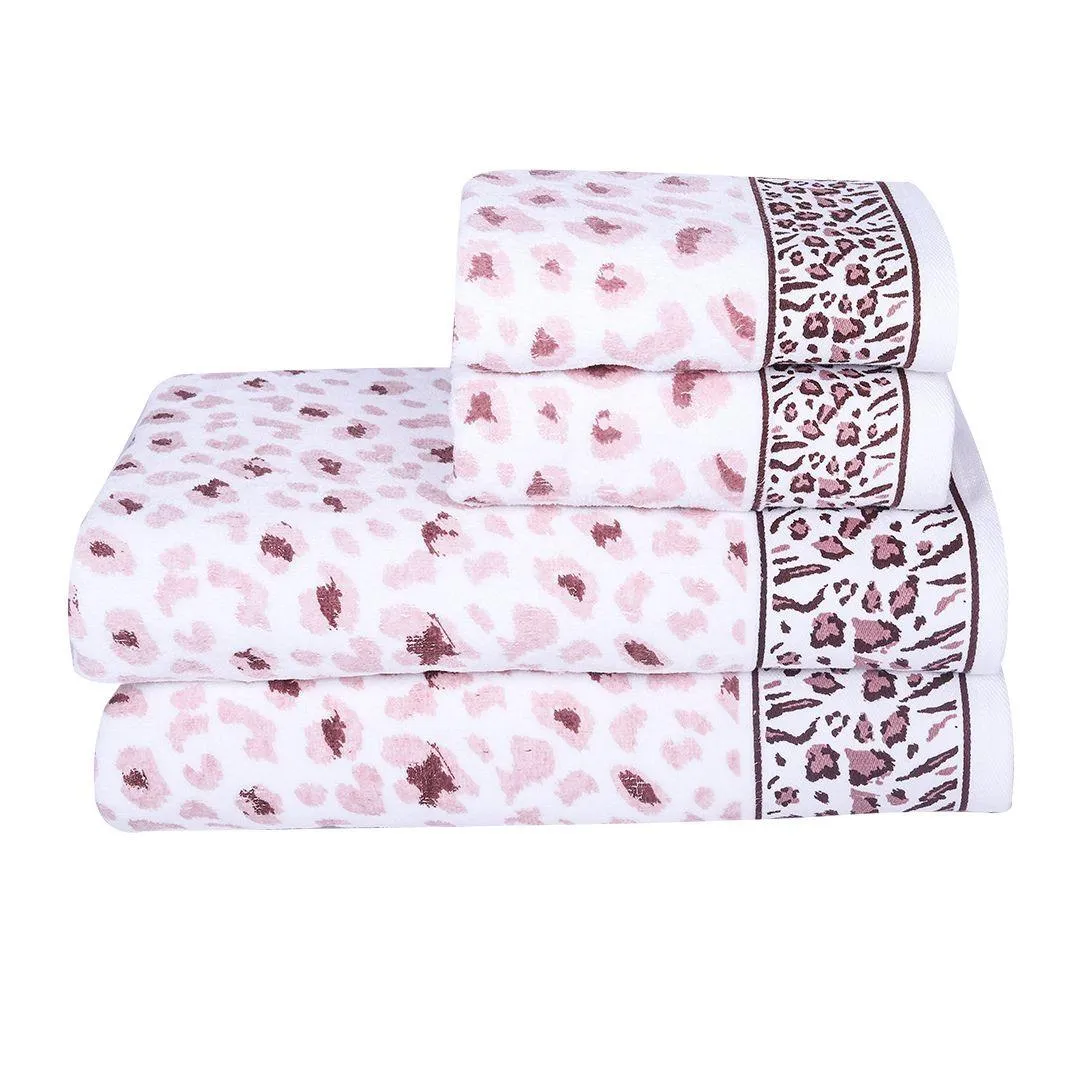 Snow Leopard 500 GSM Cotton Towel Set of 4 (Family Pack)