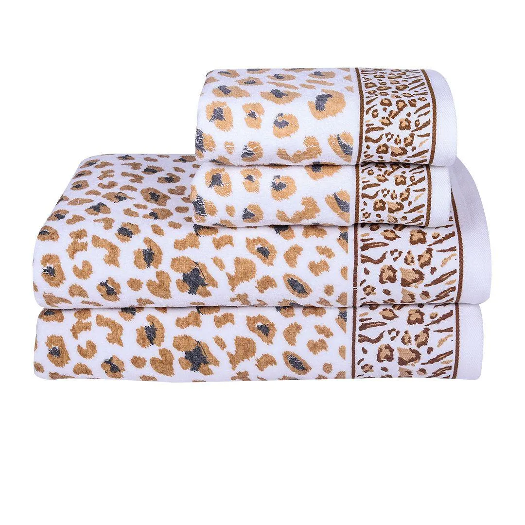Snow Leopard 500 GSM Cotton Towel Set of 4 (Family Pack)