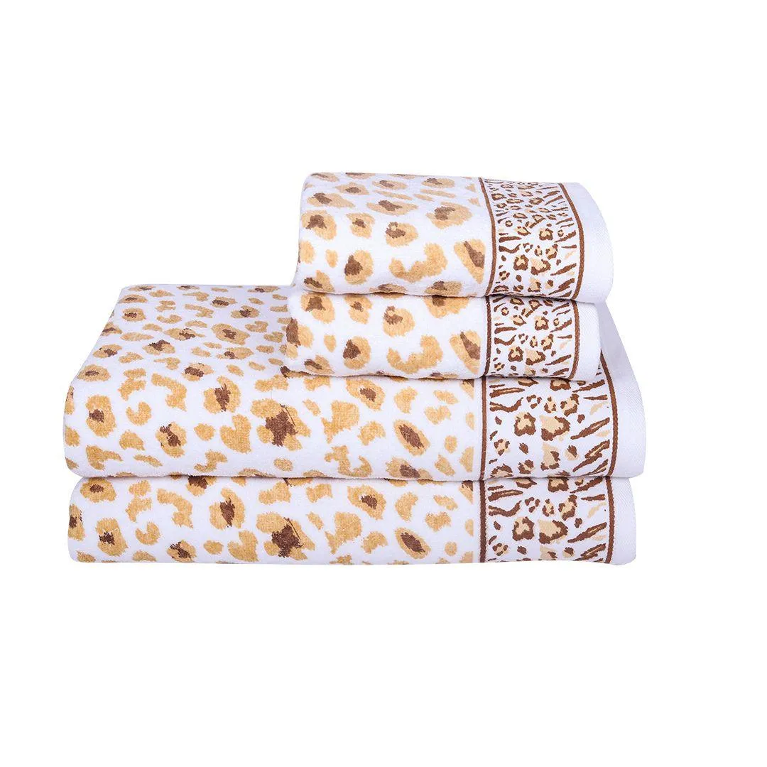 Snow Leopard 500 GSM Cotton Towel Set of 4 (Family Pack)