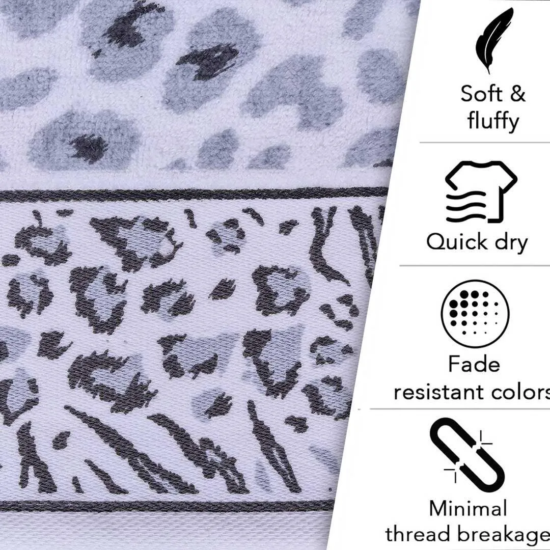Snow Leopard 500 GSM Cotton Towel Set of 4 (Family Pack)