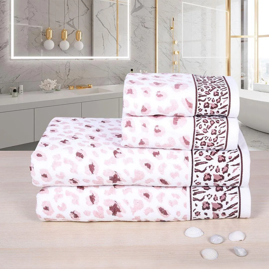 Snow Leopard 500 GSM Cotton Towel Set of 4 (Family Pack)