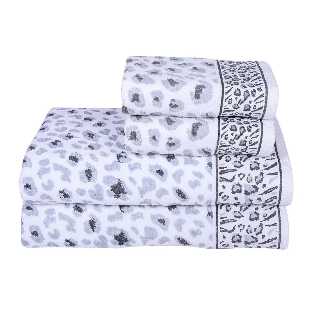 Snow Leopard 500 GSM Cotton Towel Set of 4 (Family Pack)