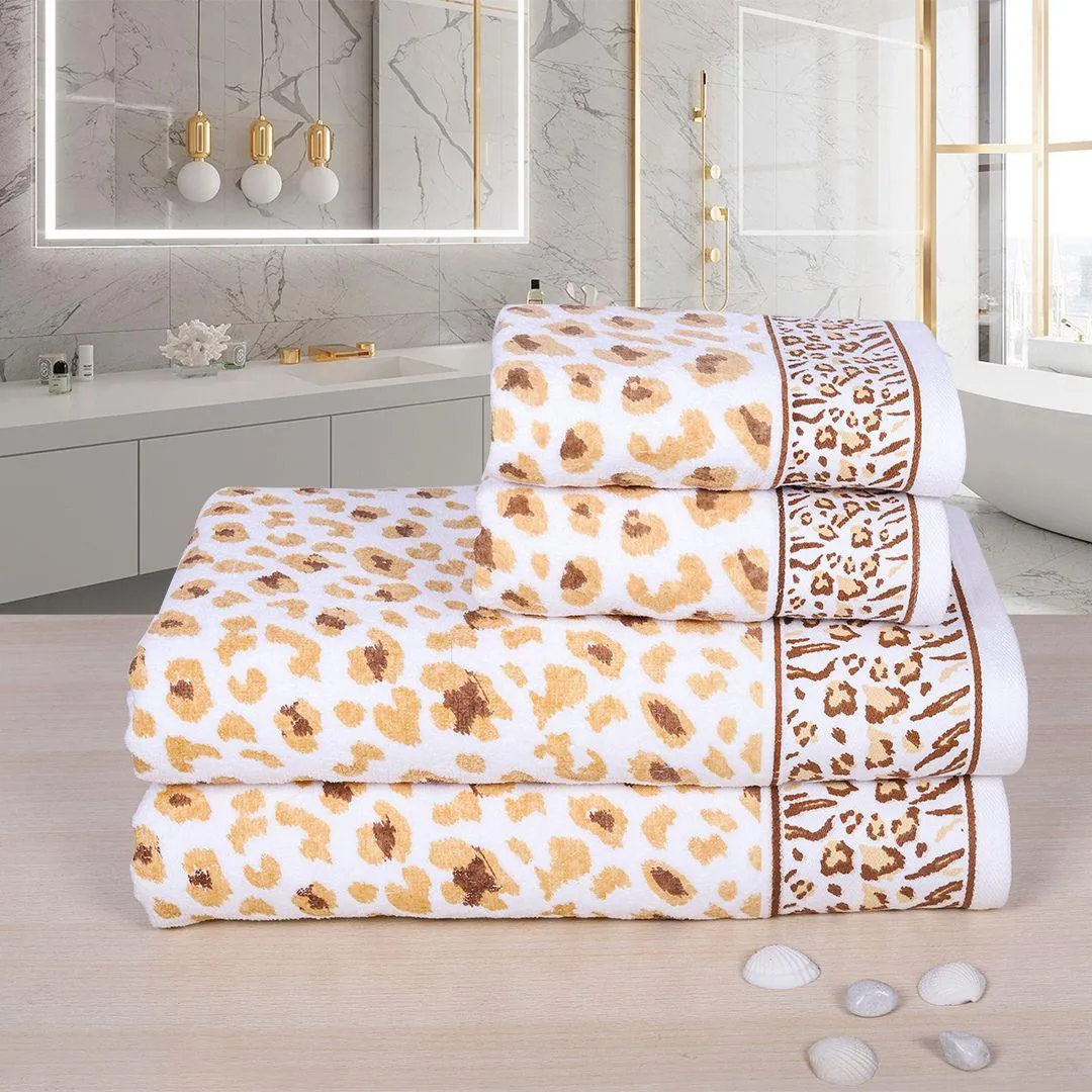 Snow Leopard 500 GSM Cotton Towel Set of 4 (Family Pack)