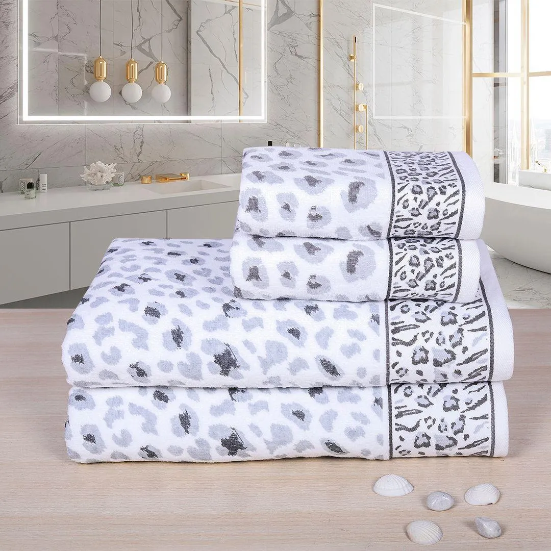 Snow Leopard 500 GSM Cotton Towel Set of 4 (Family Pack)