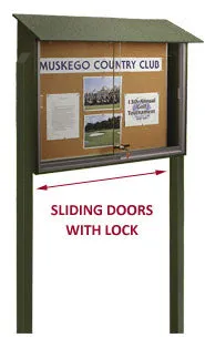 Standing Outdoor Message Center Cork Board 40" x 40" | Locking Sliding Doors Display Case
