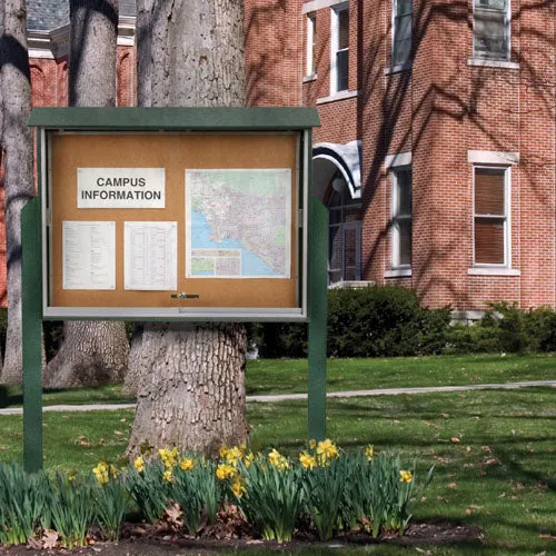Standing Outdoor Message Center Cork Board 40" x 40" | Locking Sliding Doors Display Case